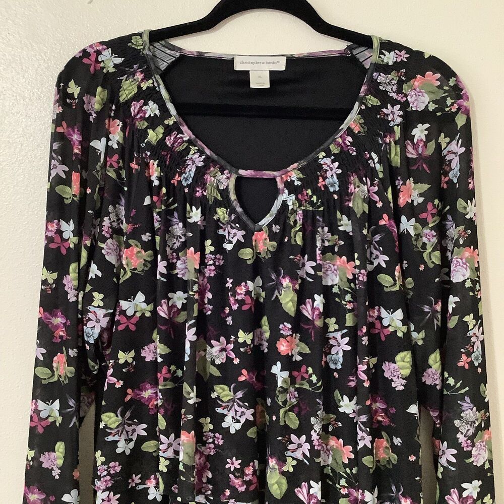 Black Whimsigoth Fairy Grunge Butterfly Print Floral Bohemian Peasant Blouse XL - Picture 2 of 8
